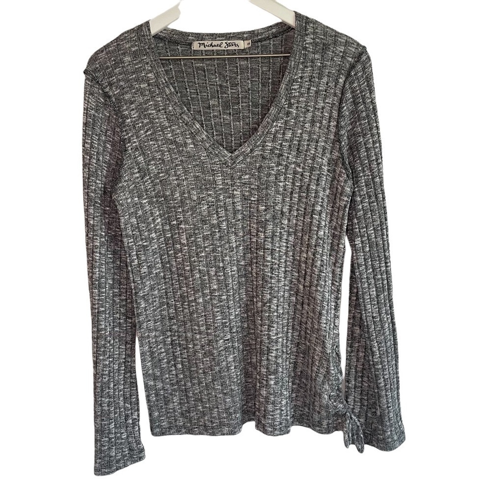 Michael Stars Ribbed V-Neck Sweater w/ Lace-Up Side, One Size